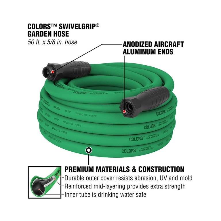 Flexzilla SwivelGrip Garden Hose, 5/8 x 50', 3/4 - 11 1/2 GHT