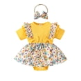 thumbnail image 1 of SUNSIOM Barboteuses pour Bébés Filles Robe Imprimé Floral Jupe Ourlet Manches Courtes Combinaisons Justaucorps avec Bandeau, 1 of 6