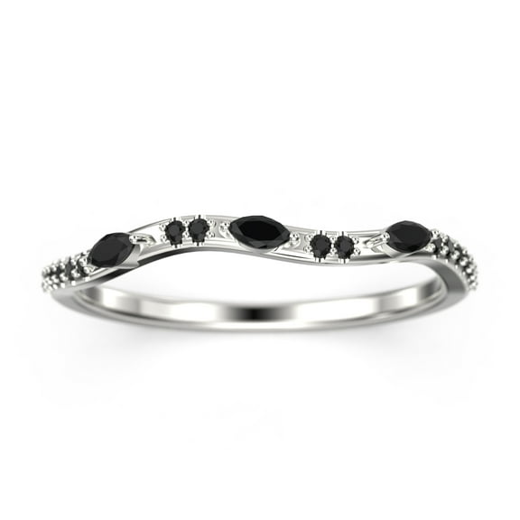 0.48Ct Marquise And Round Black Diamond Moissanite 18K White Gold Over Silver Wedding Band