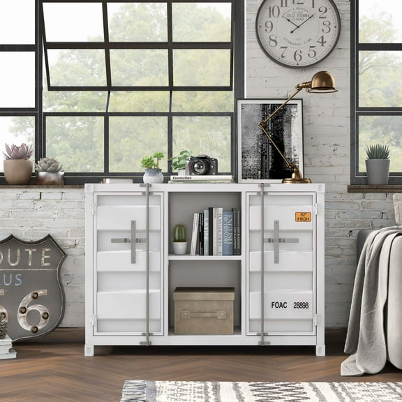 Furniture of America Button Metal 6-Shelf Console Table, Sand White