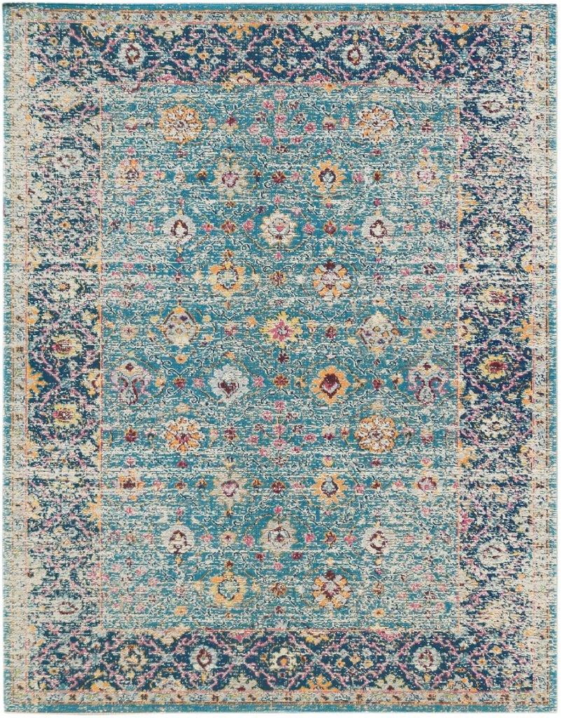 Amer Rugs Eternal Bordered Vintage Turquoise Area Rug, Runner, or Round