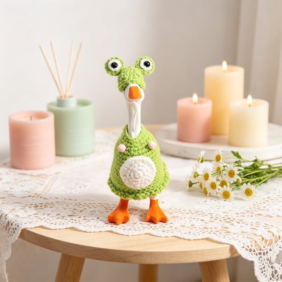 Yardvibe 7 Inch Desk Goose Outfits, Set of 2 Hand-Knit Desk Geese Clothe Accessories, Summer Holiday Clothes for Magnetic Desktop Goose Statue, Home Office Table Decor (Green)