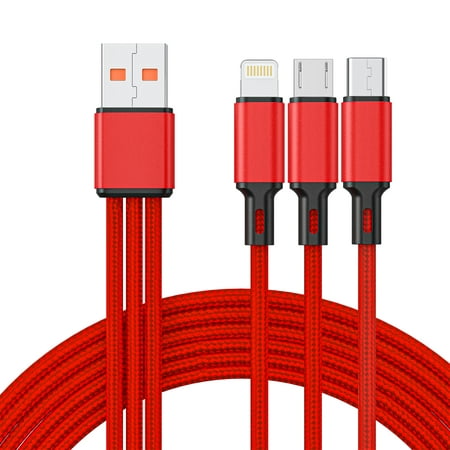 Multi Charging Cable 4FT, Multi Fast Charger Nylon Braided 3 in 1 Universal Phone Charger Fast Charging with USB C/Micro USB/iPhone Port Compatible with Most Phones & Pads (Red)