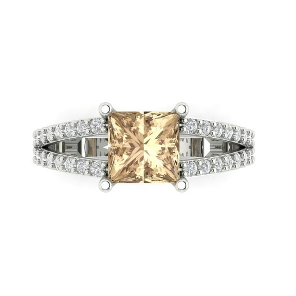 Solitaire with Accents Engagement Ring for Women - 2.48ct Yellow Moissanite in 14K White Gold Promise Ring