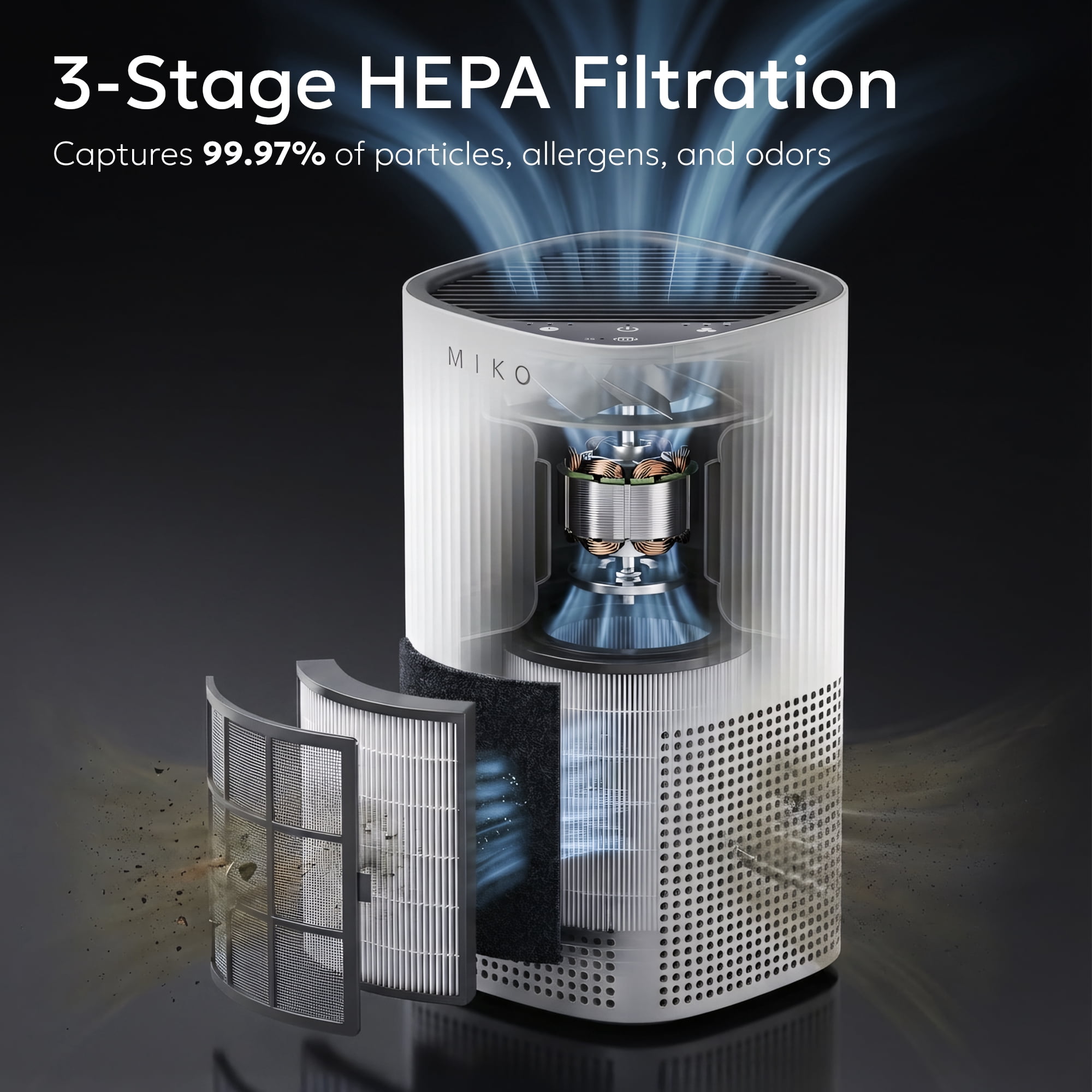 Miko Essence A-200 Air Purifier with True HEPA Filter, Aromatherapy, Quiet Sleep Mode, 600 Sq Ft Coverage