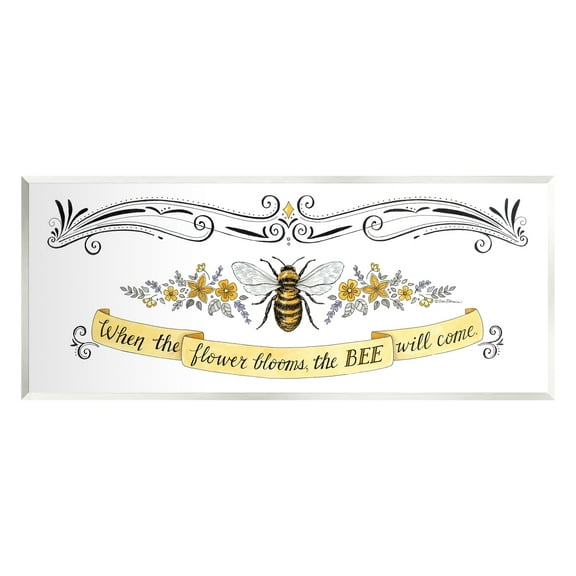 Stupell Industries When The Flower Blooms Honey Bee Banner Quote Graphic Art Unframed Art Print Wall Art, Design by Deb Strain