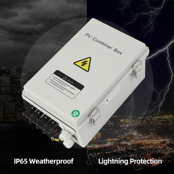 PV Combiner Box, 4-String 1000V Input, 63A Breaker & Surge Protection, IP65 Waterproof, Compatible with Solar Panels