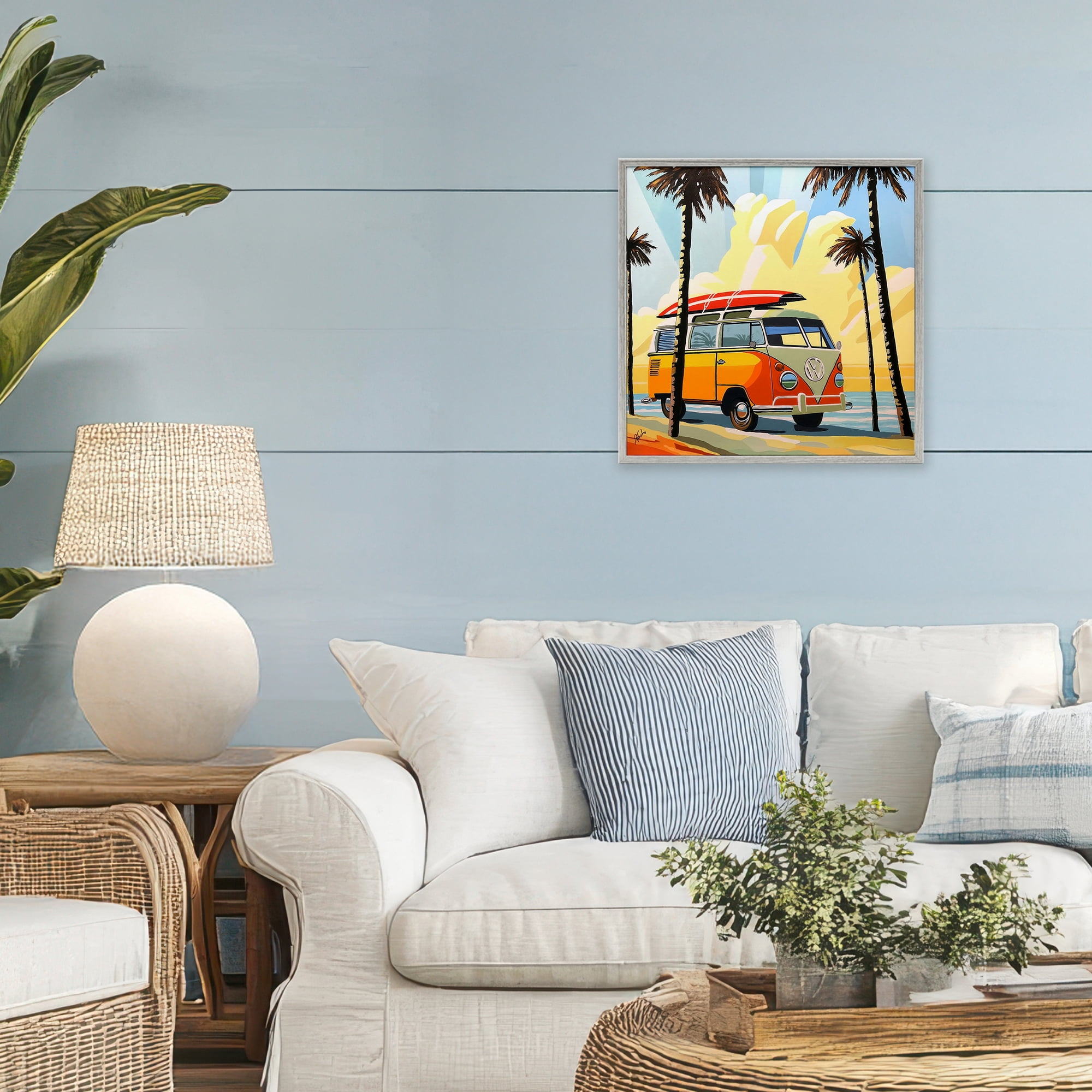 Stupell Industries Road Trip Beach Van Gray Framed Giclee Art, design by John Jaster