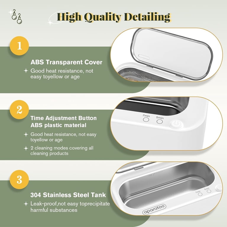 Ultrasonic Jewelry Cleaner Machine - 48kHz 30W With Digital Timer For Glasses, Rings, Watches