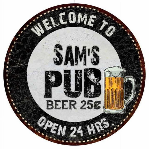Sam's Pub 14" Round Metal Sign Beer Bar Black Wall Decor Gift 100140039027