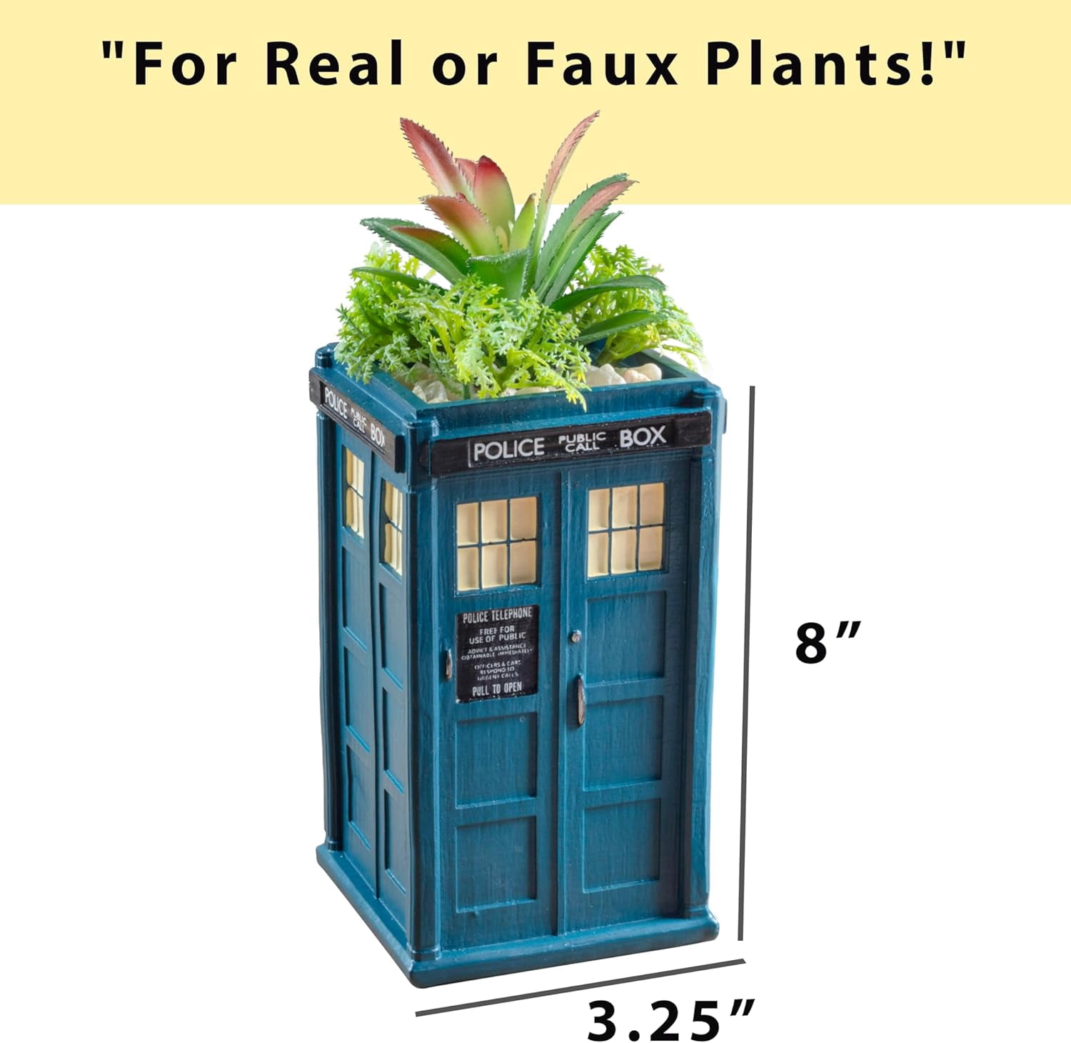 Doctor Who Tardis Indoor Planter for Real & Faux Plants & Succulents, 6" Ceramic - Special Dr. Who Decor for Home, Office - Officially Licensed - Gift for Teens, Adults, Father's Day