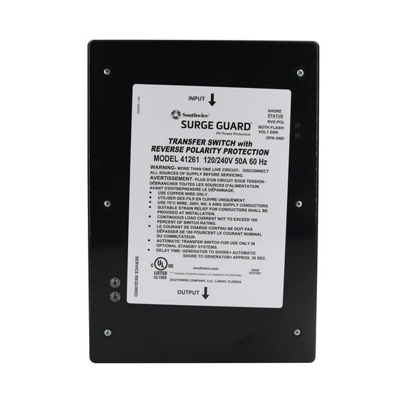 SouthWire Corp. Power Transfer Switch 41261-011 Transfer Power Between Shore And RV Generator; Automatic; 120/240 Volt; 50 Amp