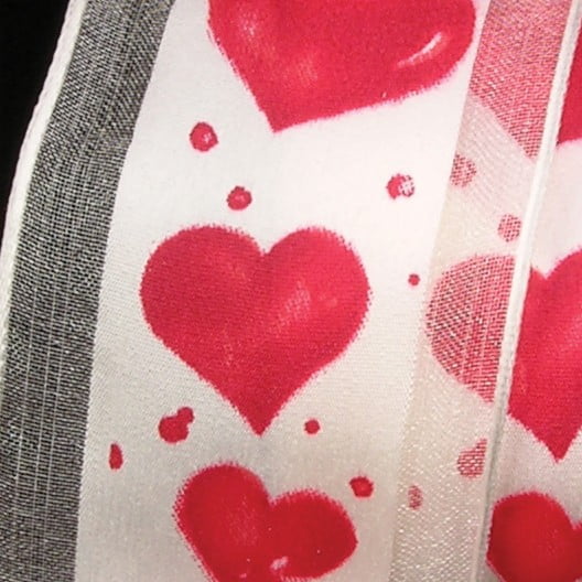 The Ribbon People Red and White Heart Motif Wired Craft Ribbon 1.5" x 27 Yards