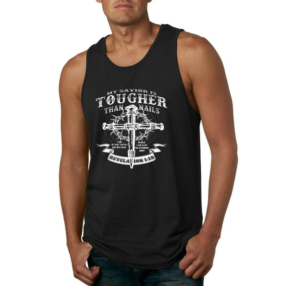 Wild Bobby, My Savior Is Tougher Than Nails Revelation 1:18, Inspirational Christian, Men Graphic Tank Top, Black, Small