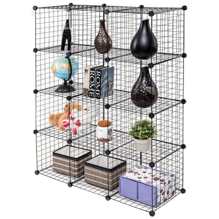 Ghp Black Flexible Iron Wire 12 Shelf Storage Cube Organizer With Plastic Connectors