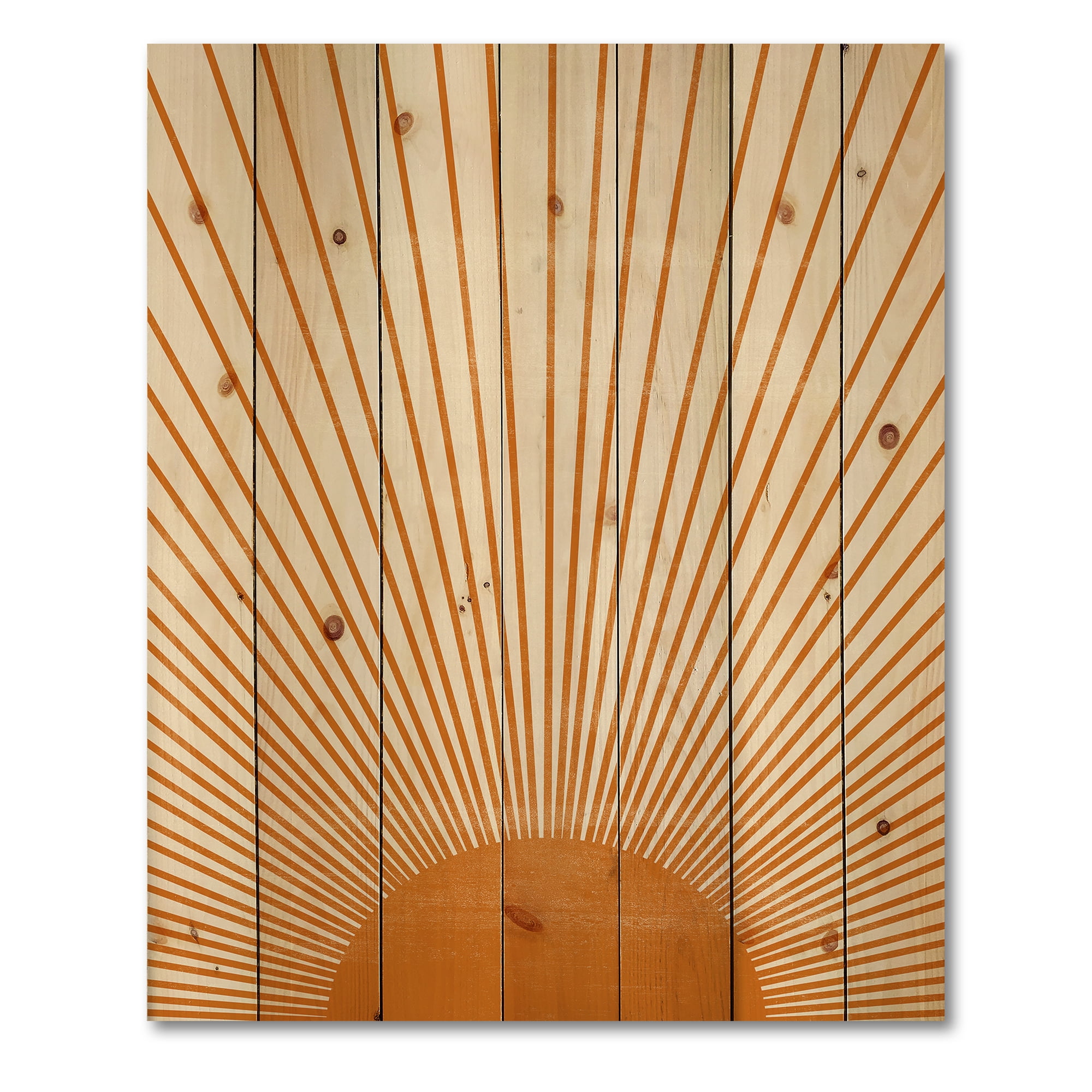 Designart 'Orange Sun Print On Beige III' Modern Print on Natural Pine Wood