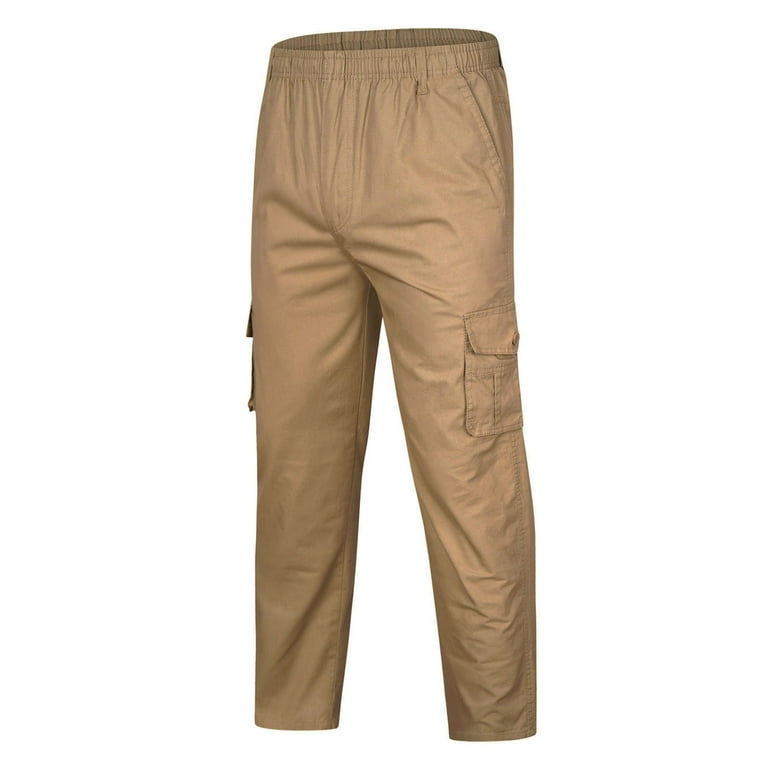 OGLCCG Cargo Pants for Men Big & Tall Cotton Casual Elastic Waist Pants  Strench Multi Pocket Straight Wide Leg Pants