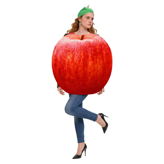 Seasons Red Apple Costume for Adults, Funny Fruit Halloween Outfit with Hat, One Size