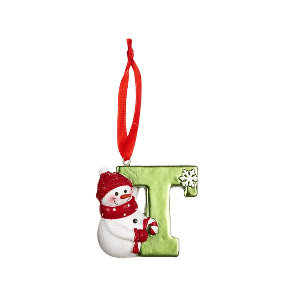 HOLIDAY SNOWMAN Monogram Initial Christmas Ornament Letter T 