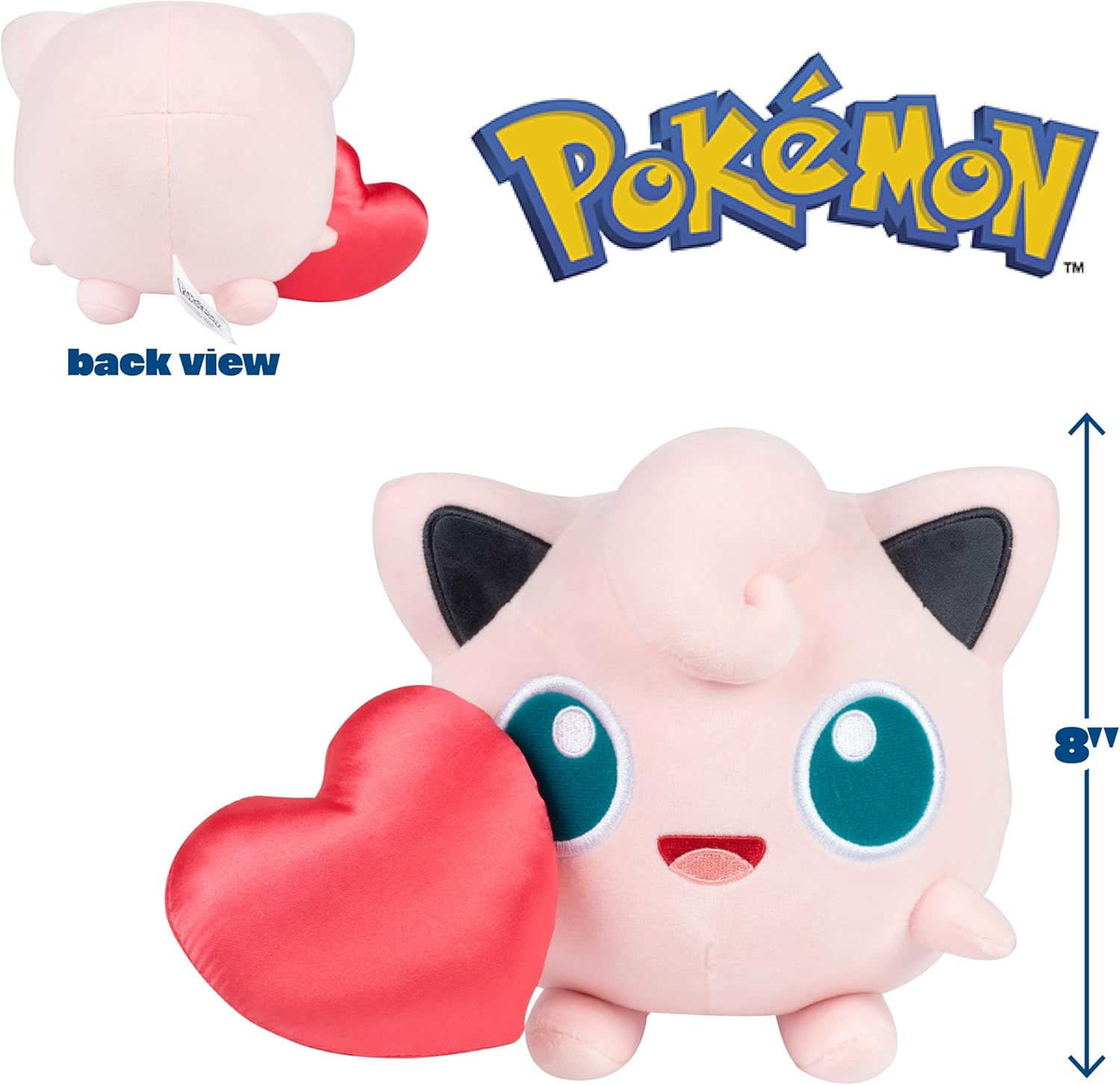 Pokemon 8" Jigglypuff Plush with Heart - Officially Licensed Generation 1 Red & Blue Figure - Soft Stuffed Animal Toy - Gift for Kids, Boys, Girls, Fans - 2+