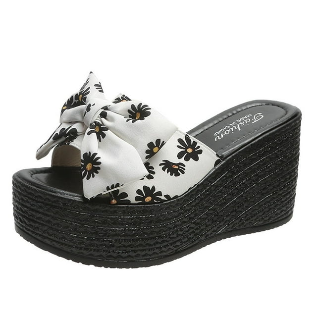 Amzcrzy Zapatos de mujer,Zapatos de mujer,Zapatillas de mujer, Sandalias con lazo y flores de boca de pez para mujer, cómodas zapatillas de suela gruesa Sandalias Mujer Zapatillas De Casa