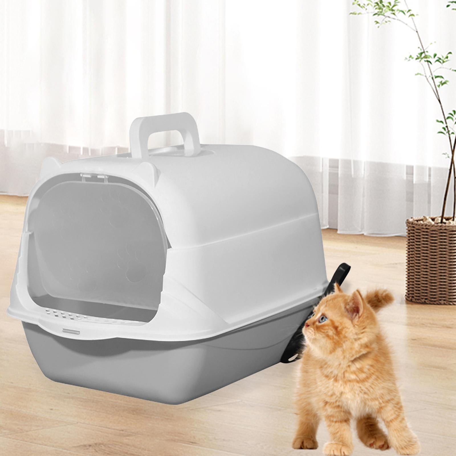 Hooded Cat Enclosed Cat Toilet Reusable Detachable Pet Handheld Gray