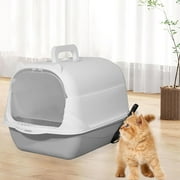 Hooded Cat with Lid Enclosed Cat Toilet Reusable Cat Litter Tray Blue