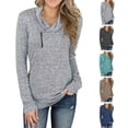 thumbnail image 3 of Jersey de manga larga de poliéster para mujer, camisa ajustada con cremallera en el cuello para otoño invierno gris XXL, 3 of 5