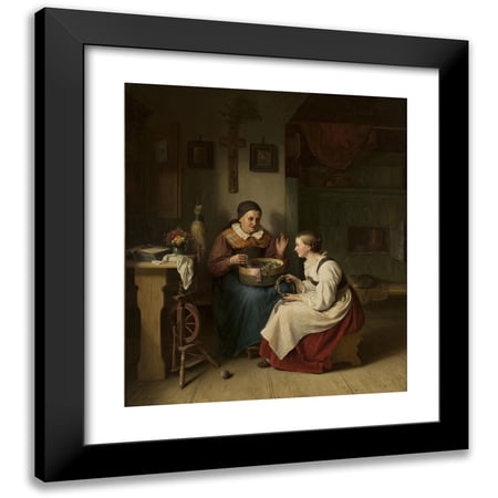 August Heinrich Niedmann 12x14 Black Modern Framed Museum Art Print Titled - Grandmother with Her Granddaughter