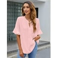 thumbnail image 2 of Womens White Blouses Chiffon Ruffle Short Sleeve V Neck Business Casual Tops Summer Cute Shirt, 2 of 6