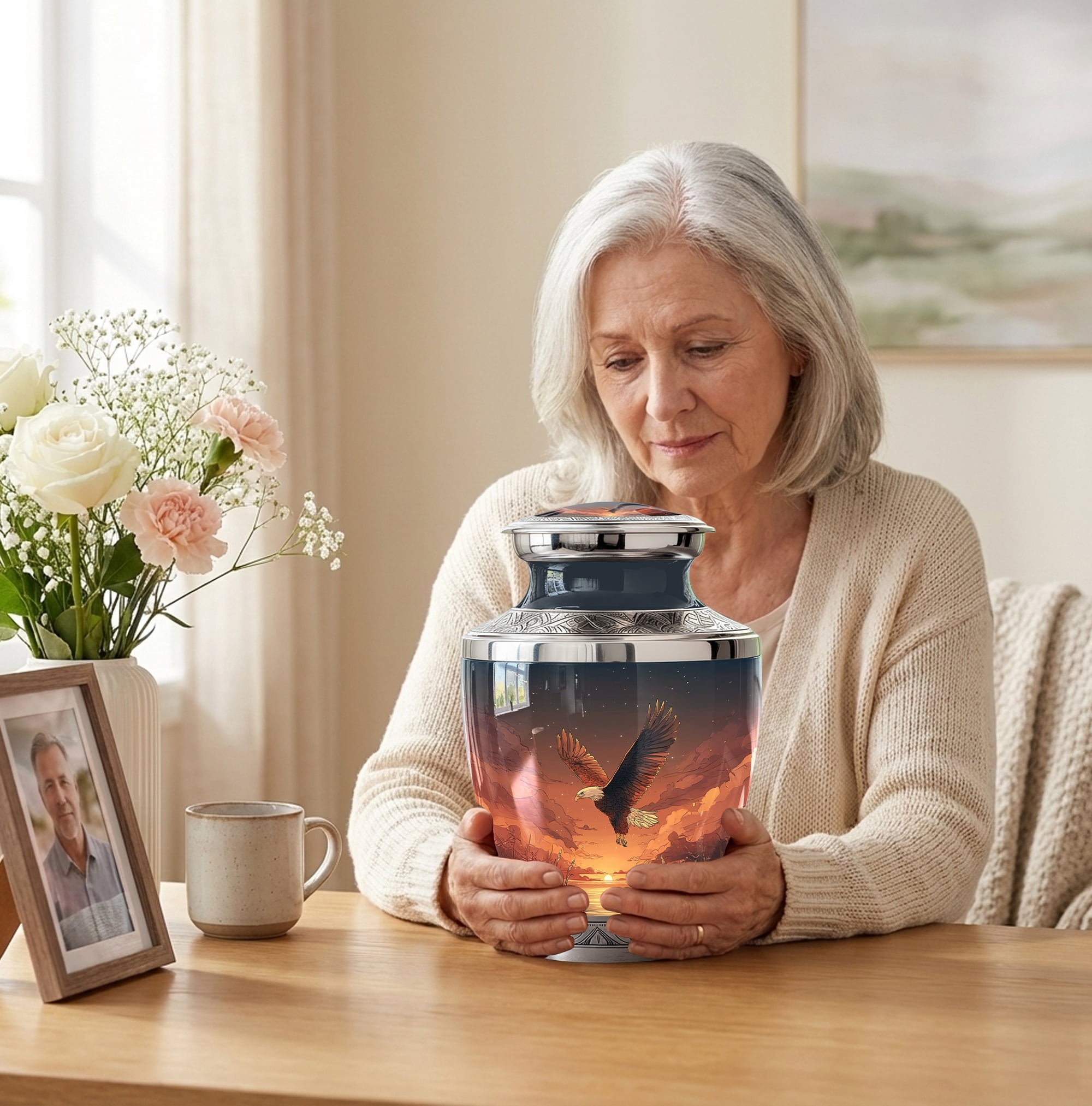 Flying Eagle Urns for Human Ashes Adult Male - 3 Inch Sunset Eagle Cremation Urn - 10 Inch with 4 Mini Keepsake Urns - Large Ash Container Memorial Urn Set
