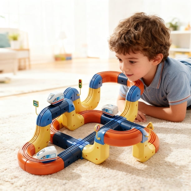 Ensemble De Train électrique Magnétique – Piste Flexible 3D – 62 Ou 126 Pièces – Jouet De Construction Créatif