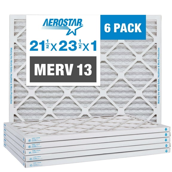 Aerostar 21 1/2 x 23 1/2 x 1 MERV 13 Pleated Air Filter, AC Furnace Air Filter, 6 Pack