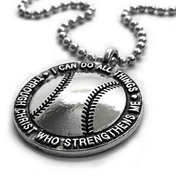 Jewelry Baseball Necklace I Can Do Antique Silver Finish