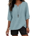 thumbnail image 6 of Summer Tops for Women Pleated Cotton Linen Tops Solid Color Shirts Blouses And Tees, 6 of 6