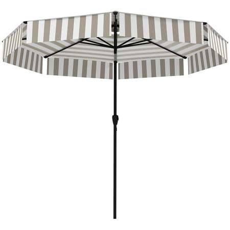 SSLZ 8.6FT Patio Umbrella, UPF 30+ Outdoor Market Umbrella, 2-Tier Vented Patio Table Umbrella with Crank 8 Ribs, Tiltable Porch Umbrella for Garden Deck Poolside, Light Gray