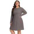 thumbnail image 6 of Cueply Women's Plus Size Ribbed Knit Dress Long Sleeve Crew Neck Empire Waist Casual A-Line Dress with Pockets, 6 of 8