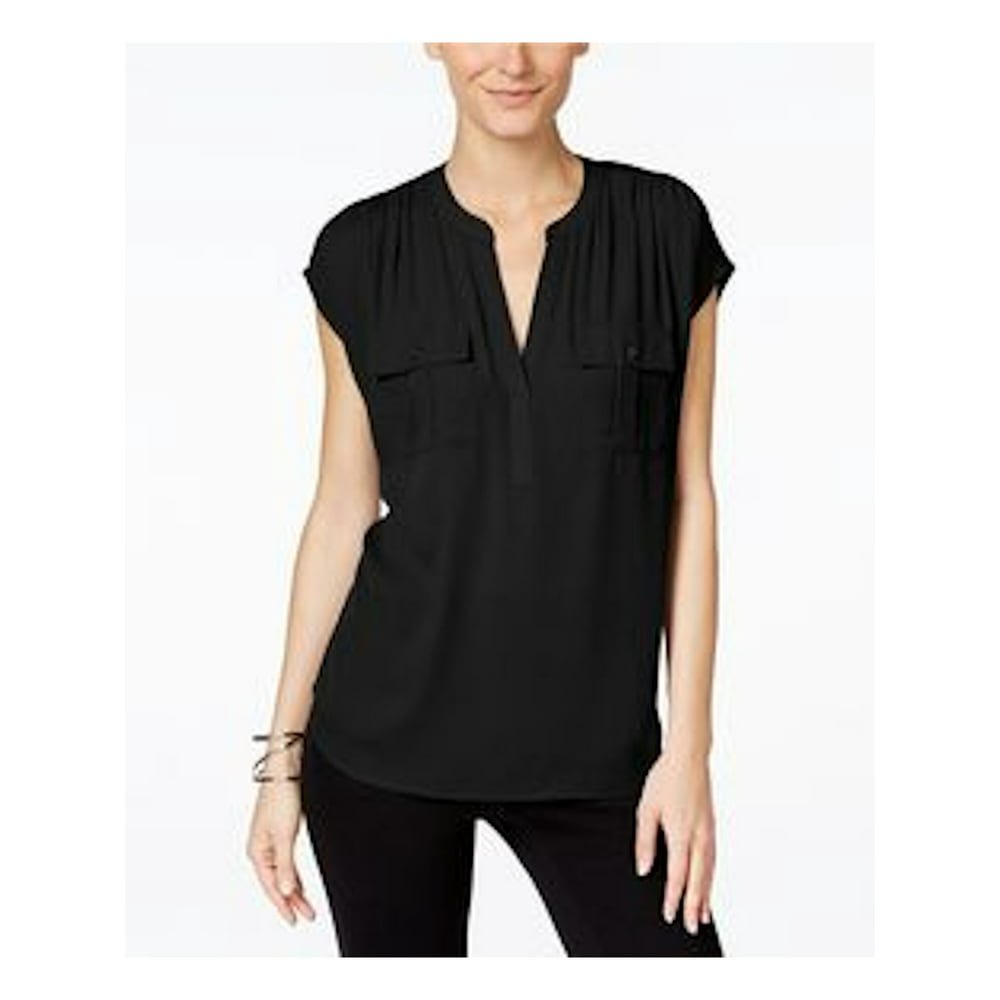 INC - INC Womens Black Pocketed Short Sleeve Blouse Top Size PS ...