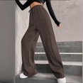 thumbnail image 4 of Womens Ribbed Knit Lounge Pants High Waist Casual Elastic Loose Wide Leg Pants 2025 Winter Comfy Jogger Trousers, 4 of 8