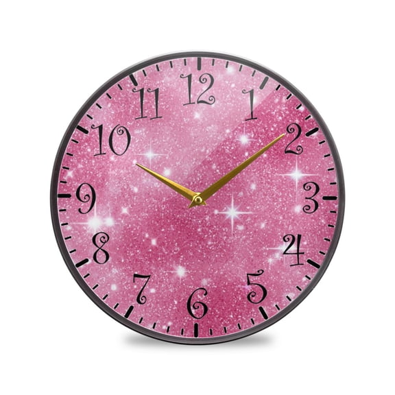 9.5in Acrylic Wall Clock with Glass-like Finish Round Clock for Home Decoration Pink Glitter Background