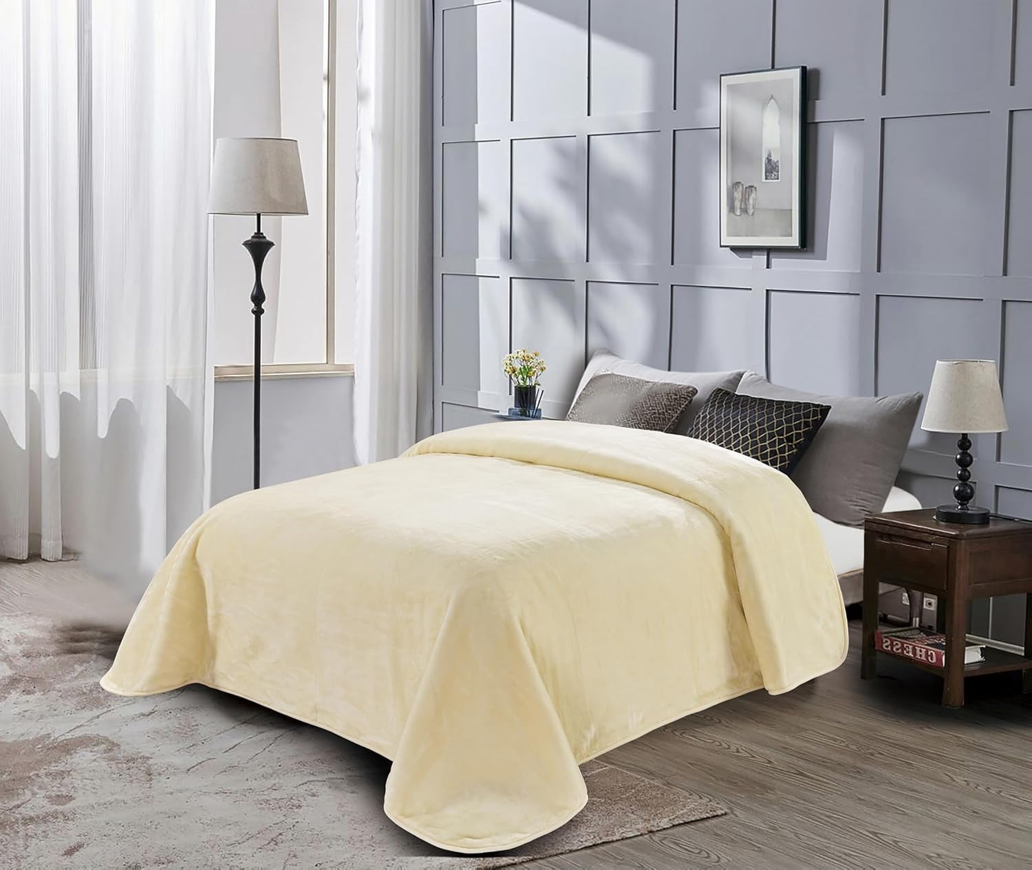 Chezmoi Collection Heavy Thick Korean Style Faux Mink Blanket Single Ply 9 Lbs, 750GSM Silky Soft Plush Raschel Mink Blanket, 92" x 106" US King Size, Solid Beige