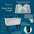 thumbnail image 3 of Tehila 37 Gallon Freestanding White Double Wide Utility Sink with Steel Legs and Black Pull-Out Faucet, 3 of 8