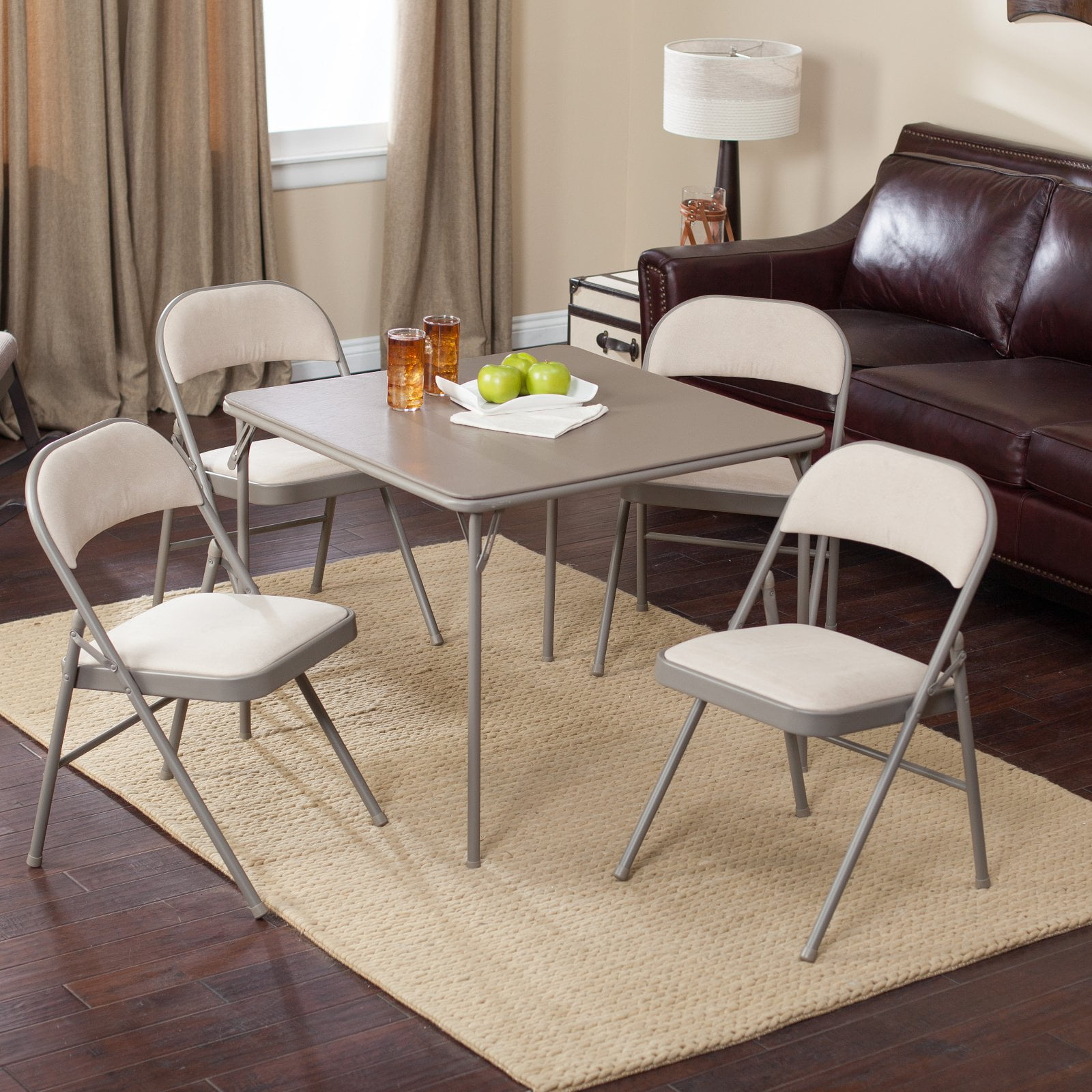 Meco Sudden Comfort Deluxe Double Padded Chair And Back 5 Piece Card Table Set Chicory