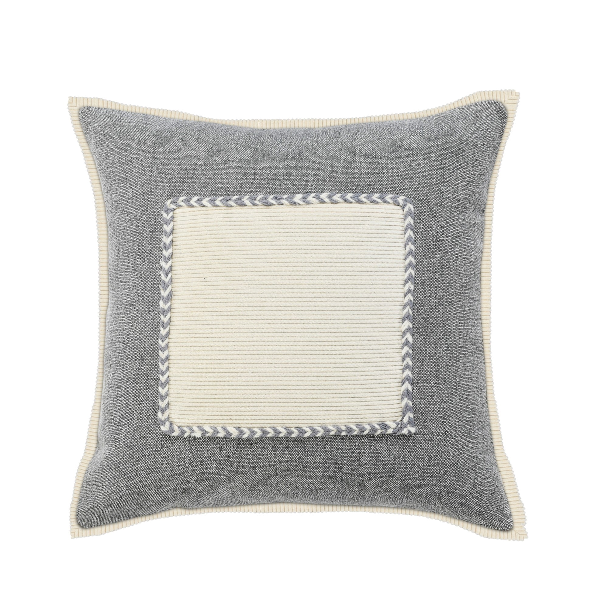 Laddha Home Designs Handwoven Geometric Flanged Throw Pillow Cover - 20" - Gray and Cream