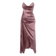 thumbnail image 4 of DHFJKG Formal Dresses For Women Silk Satin Long Dress Strapless V Neck Ruched Side Slit Solid Color Sexy Slim Fit Party Gown Versatile Dresses, 4 of 5