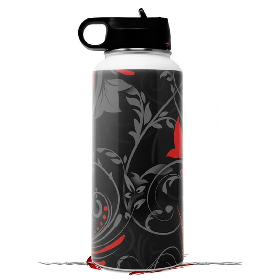 Skin Wrap Decal compatible with Hydro Flask Wide Mouth Bottle 32oz Twisted Garden Gray and Red (BOTTLE NOT INCLUDED)