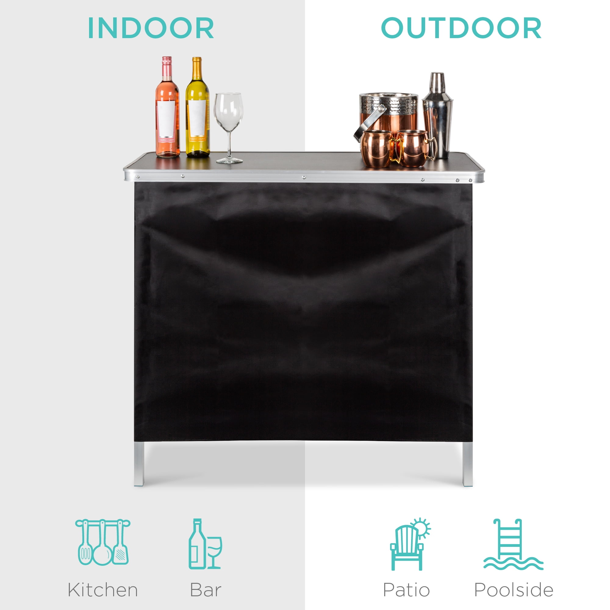 Best Choice Products Portable Pop-Up Bar Table for Indoor/Outdoor, Party, Picnic w/ Carrying Case, Removable Skirt