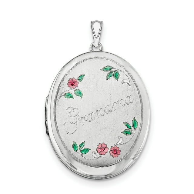Médaillon Ovale en Argent Sterling Rhodié avec Fleurs en Émail 34mm QLS532 (34mm x 28mm)