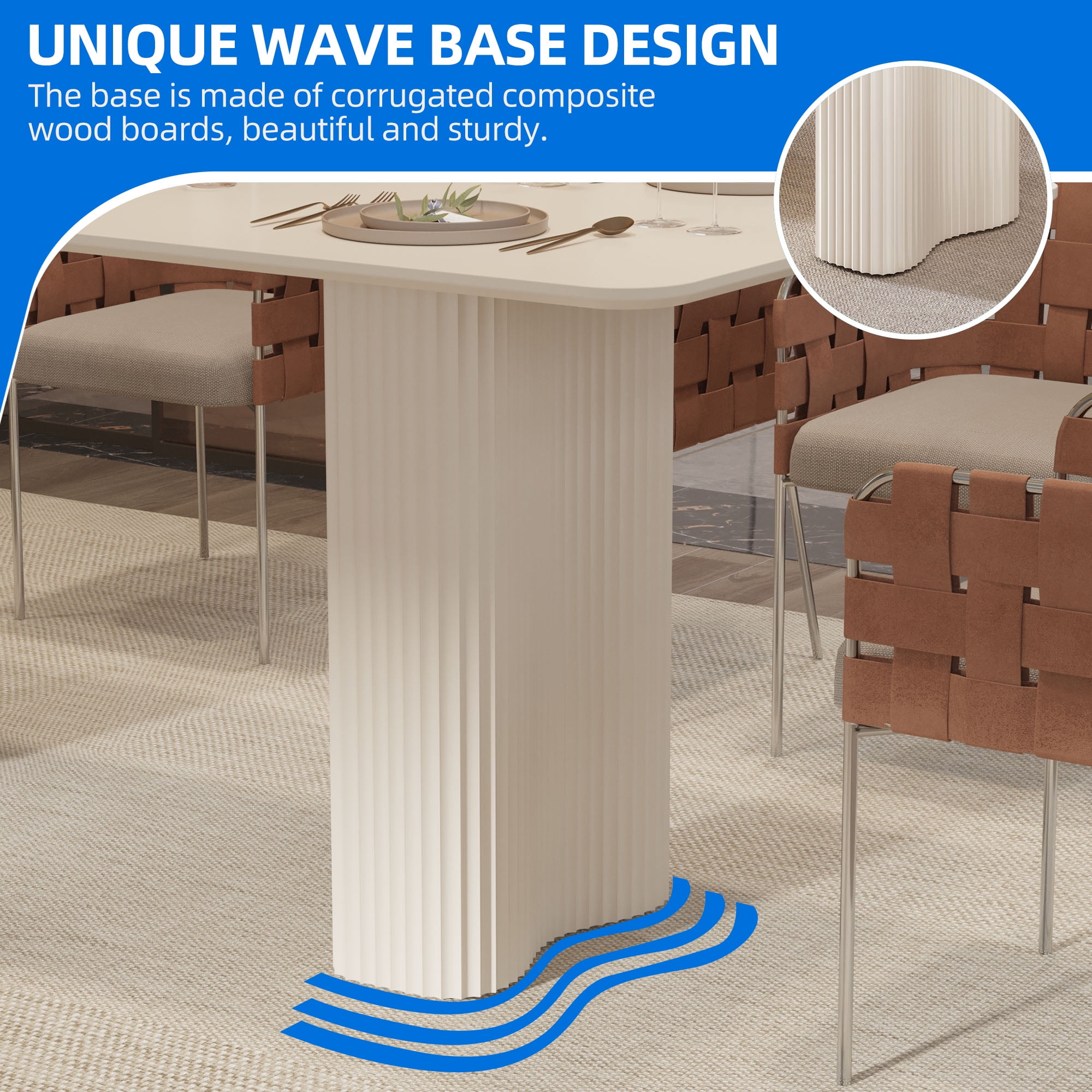 Dextrus 70.8" Modern Dining Table with Curved Wave Legs, Cream White Rectangular Kitchen Table for 6-8 Person, Dining Room Table for Gathering, Kitchen, Dining Living Room
