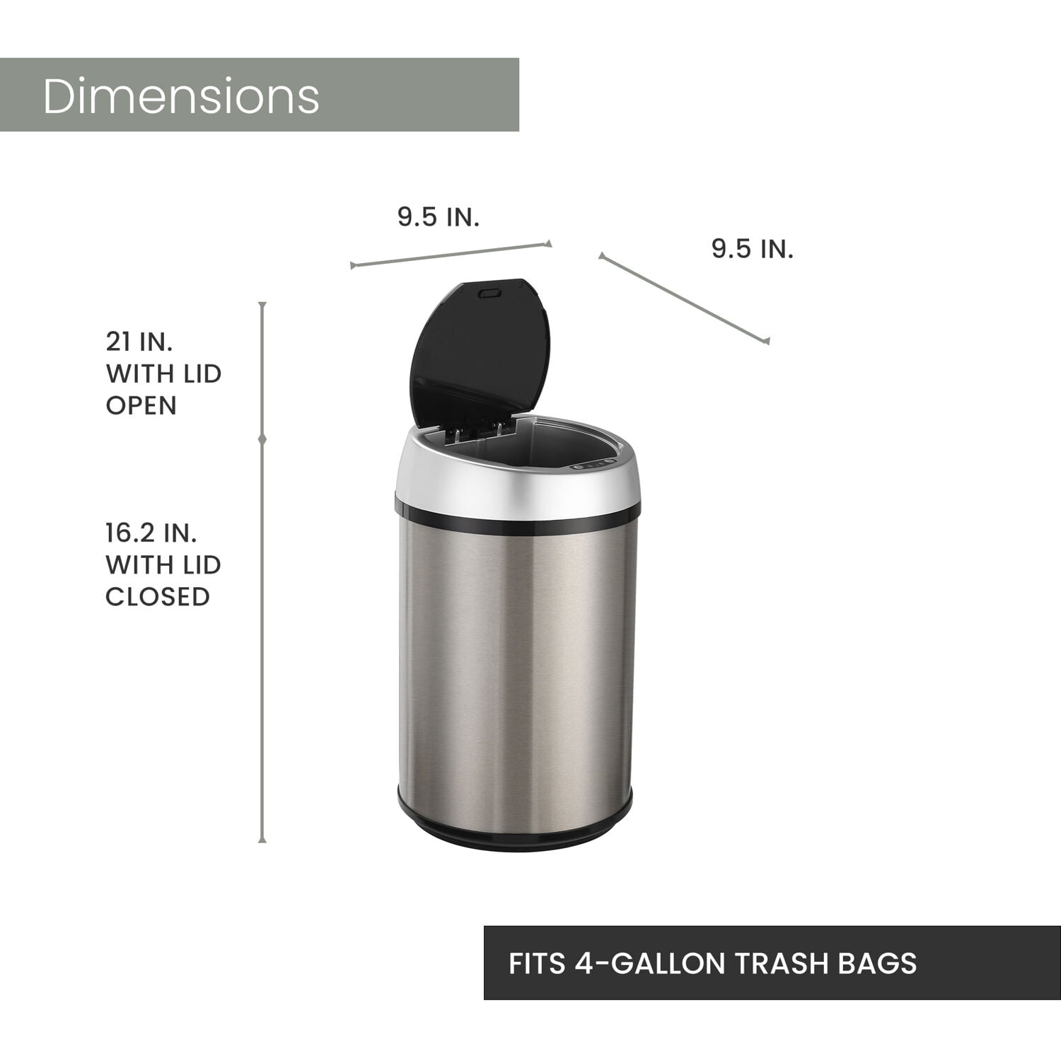 Hanover 12 Liter - 3.1 Gallon Trash Can for Home and Kitchen | Fingerprint Smudge Resistant | Soft Close | Sensor Lid | Stainless Steel